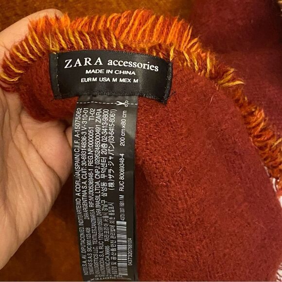 ZARA ACCESSORIES color blocked fall Orange Gold copper Oversized Scarf 31x78” - Picture 4 of 12